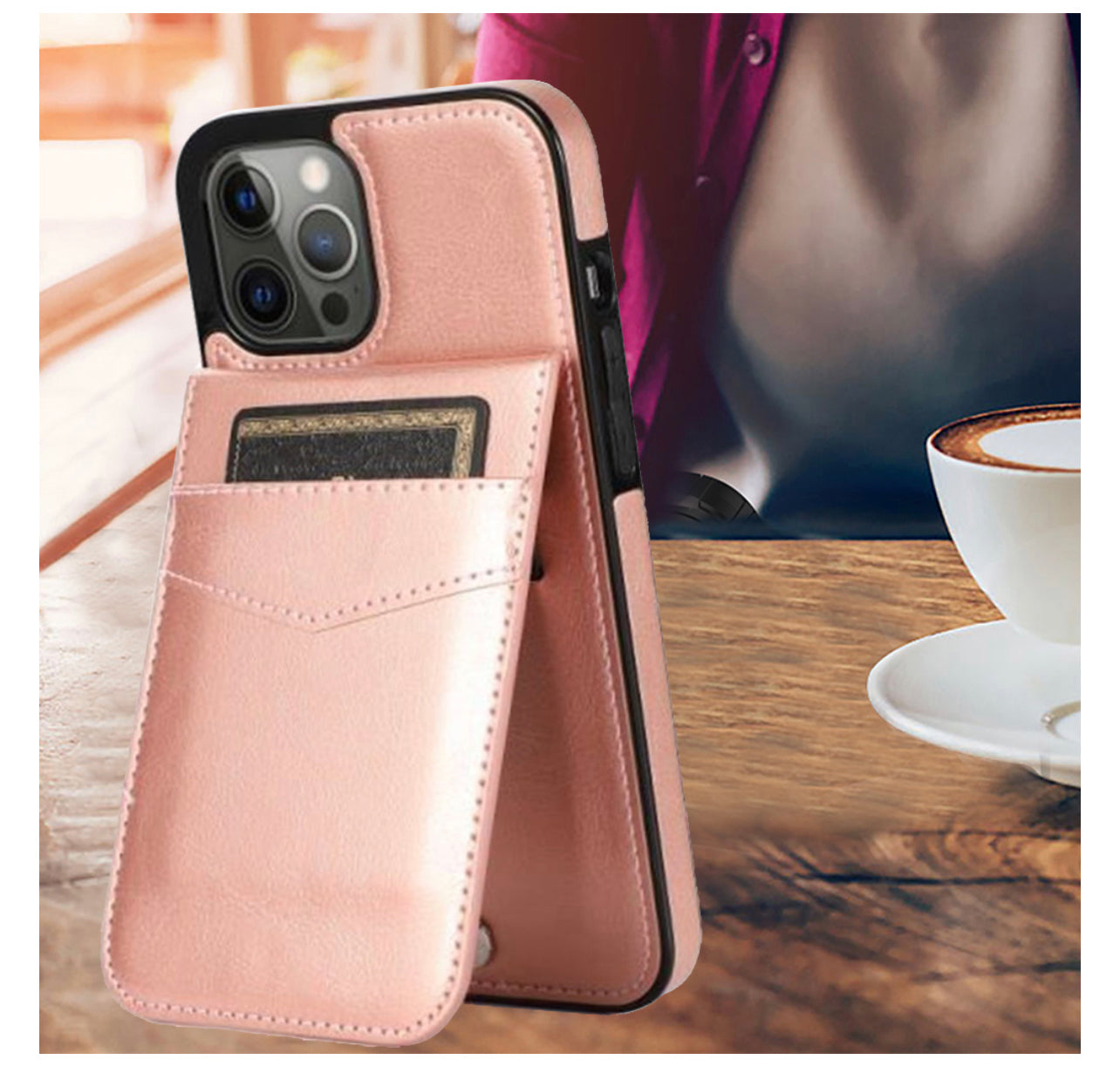 For iPhone 13 Pro Max Luxury Vertical Magnetic Button Card ID Holder PU Leather Case Cover