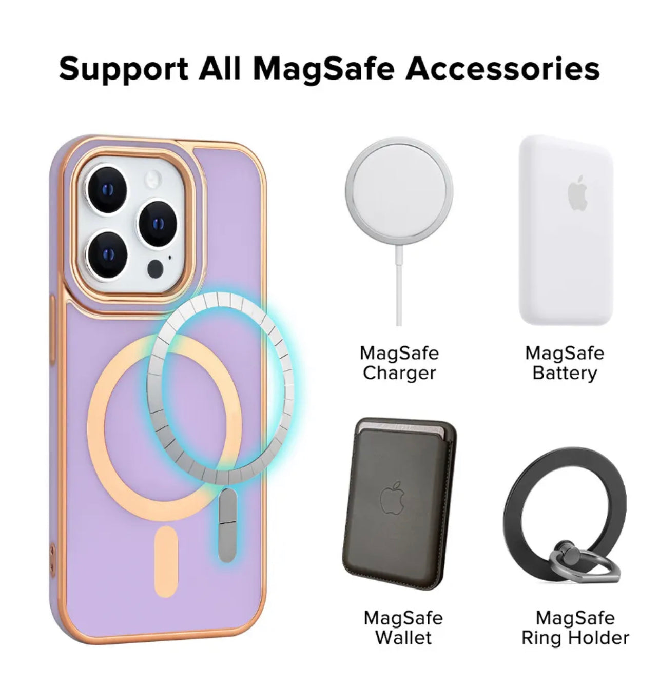 For Apple iPhone 14 Pro - TPU Impact Rugged MagSafe Cover Case w/Gold Bumper