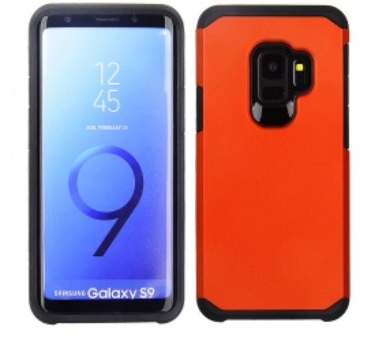 Samsung Galaxy S9 - Solid Red Honey Leather Back Cover on Black TPU Skin