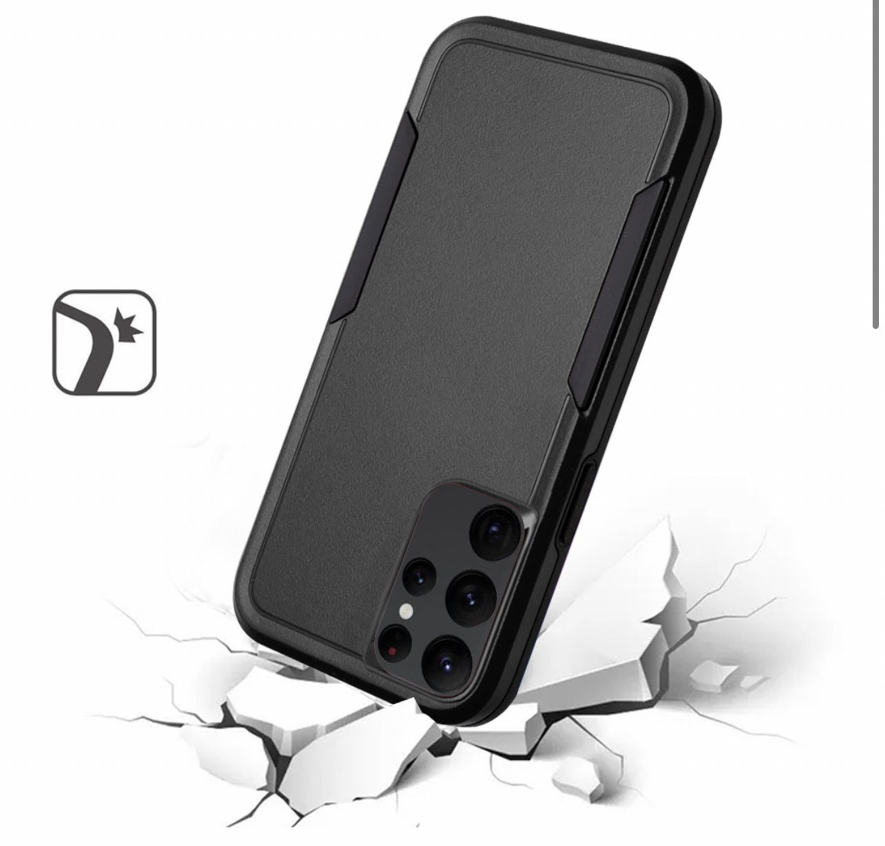 Samsung S23 Ultra Tough Strong Dual Layer Flat Hybrid Case Cover - Black