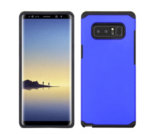SAMSUNG GALAXY NOTE 8 - SOLID BLUE HONEY LEATHER BACK COVER ON BLACK TPU SKIN