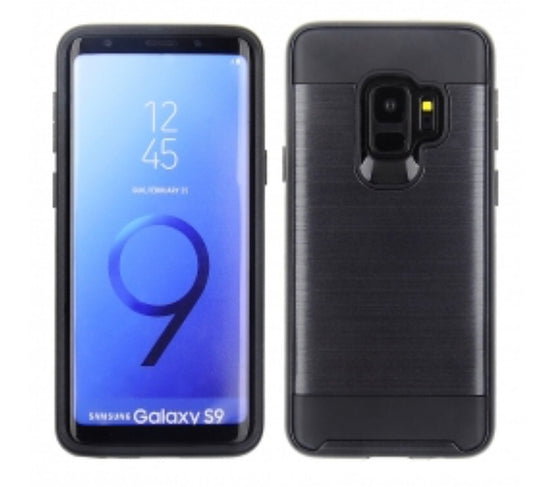 Samsung Galaxy S9 - Black Metallic Cover With Black TPU Skin Slim Cellphone Case