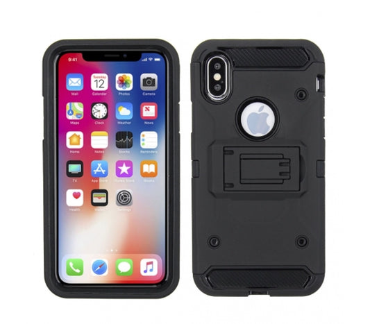 IPHONE X - BLACK COLORED HORIZONTAL HARD BACK KICKSTAND CASE