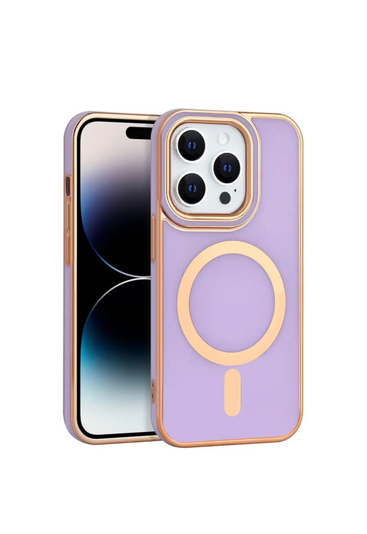 For Apple iPhone 14 Pro Max - TPU Impact Rugged MagSafe Cover Case w/Gold Bumper