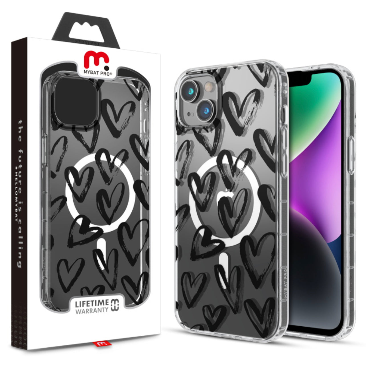 MyBat Pro Mood Series MagSafe Case for Apple iPhone 14 (6.1) - Black Hearts