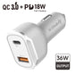 Universal QC3.0 + PD 18W Single White Car Adapter with DUAL ports
