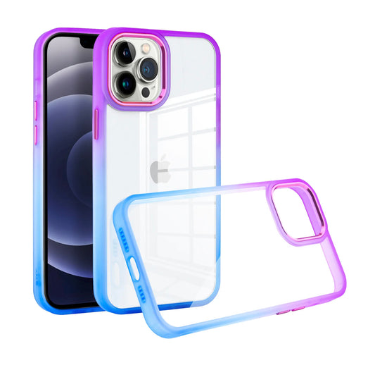 iPhone 14 PRO 6.1" Radiant Two Tone Transparent Thick Hybrid Case Cover - Purple/Blue