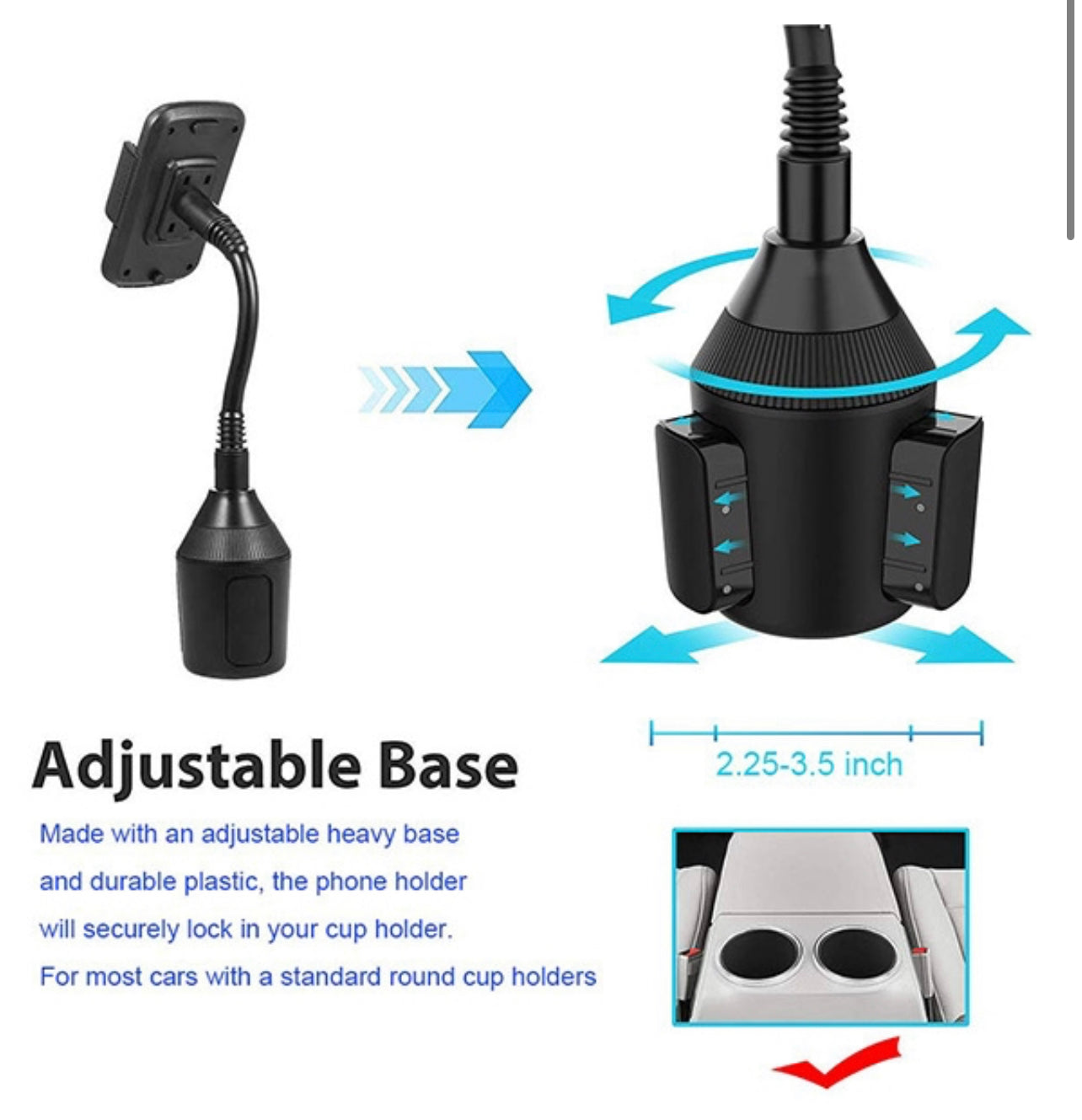 Car Cup Holder Phone Mount - Black