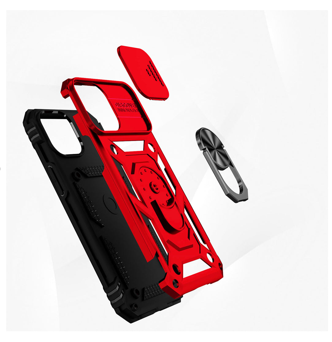 iPhone 14 PRO 6.1" Well Protective Magentic Ring Stand Camera Protective Cover Case - Red