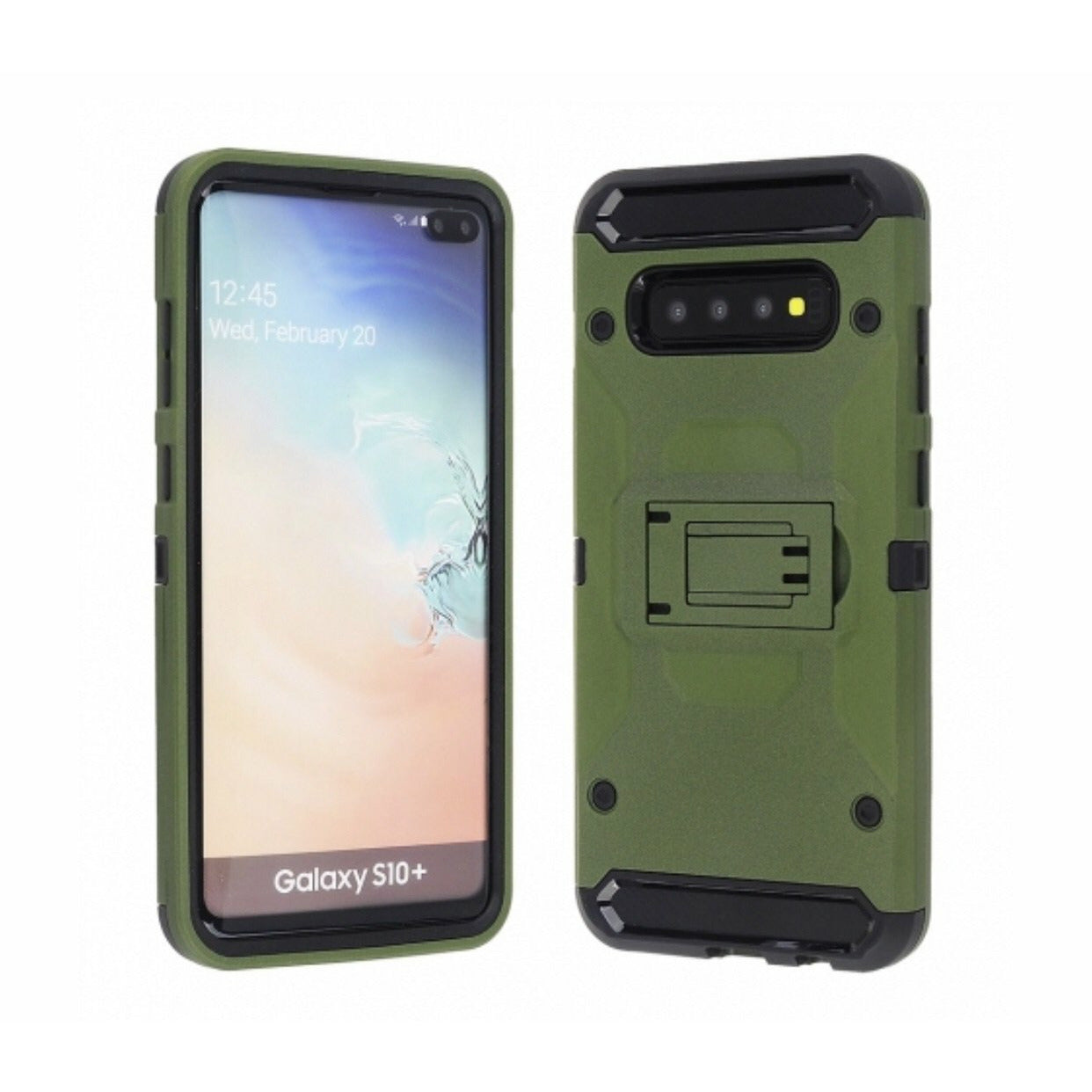 Samsung Galaxy S10 Plus - Army Green Colored Horizontal Hard Back Kickstand Case