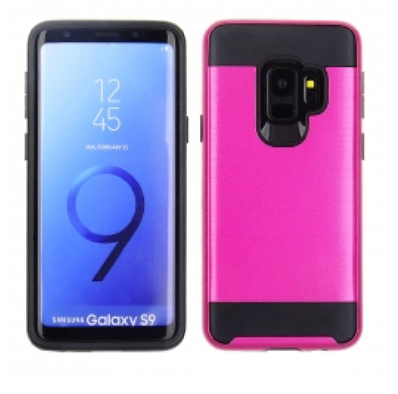 Samsung Galaxy S9 - Hot Pink Metallic Cover With Black TPU Skin Slim Cellphone Case