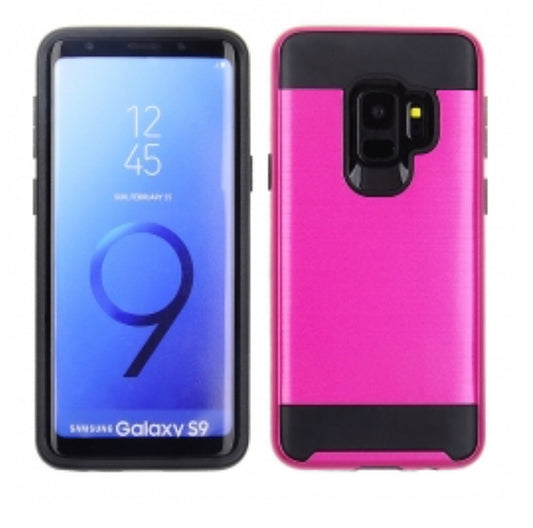 Samsung Galaxy S9 - Hot Pink Metallic Cover With Black TPU Skin Slim Cellphone Case