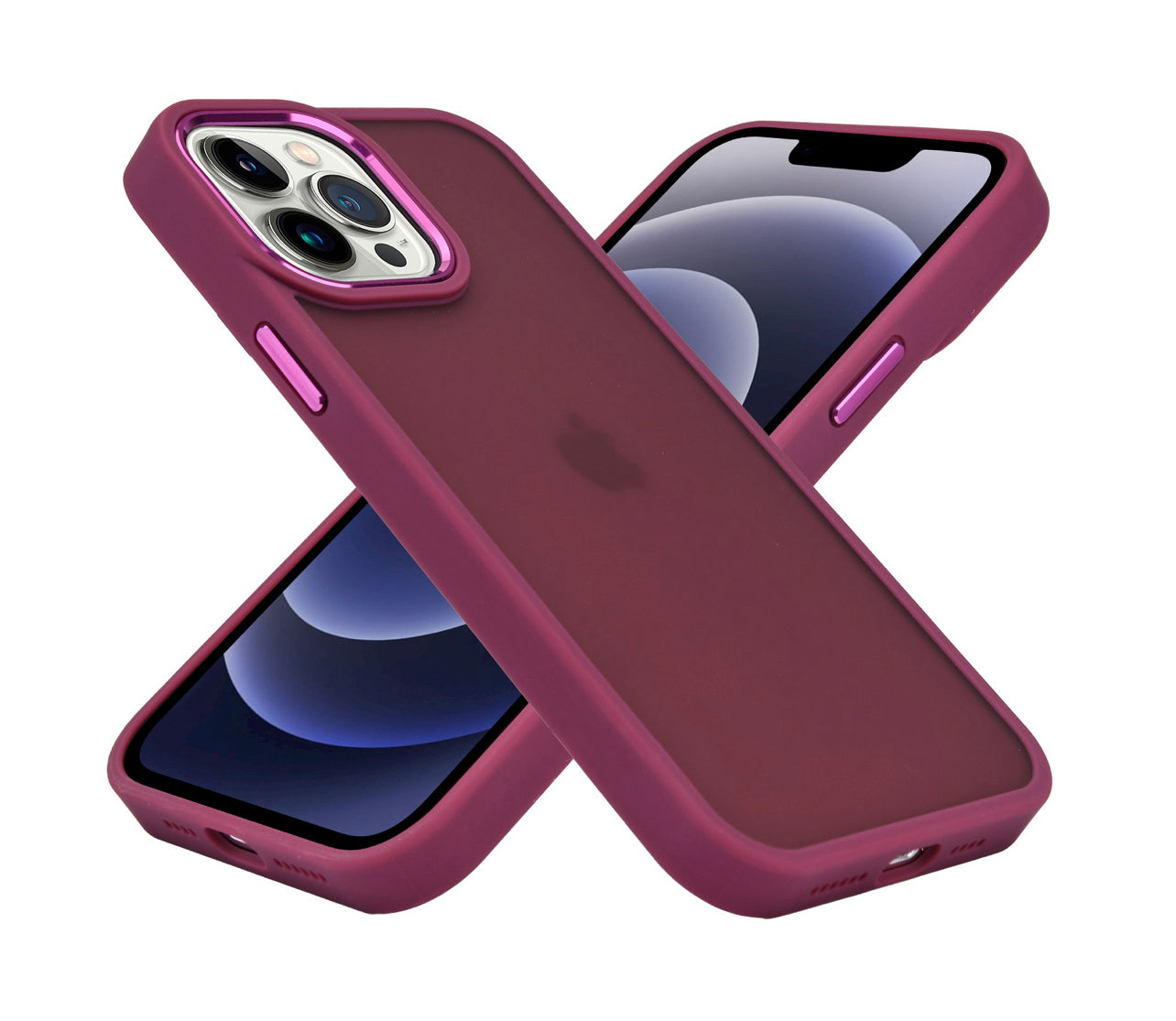 iPhone 14 PRO MAX 6.7" Acrylic Metal Button Hybrid Case Cover - Burgundy