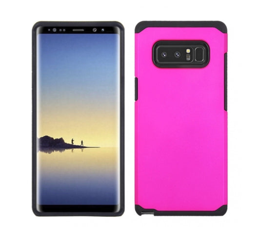 SAMSUNG GALAXY NOTE 8 - SOLID HOT PINK HONEY LEATHER BACK COVER ON BLACK TPU SKIN