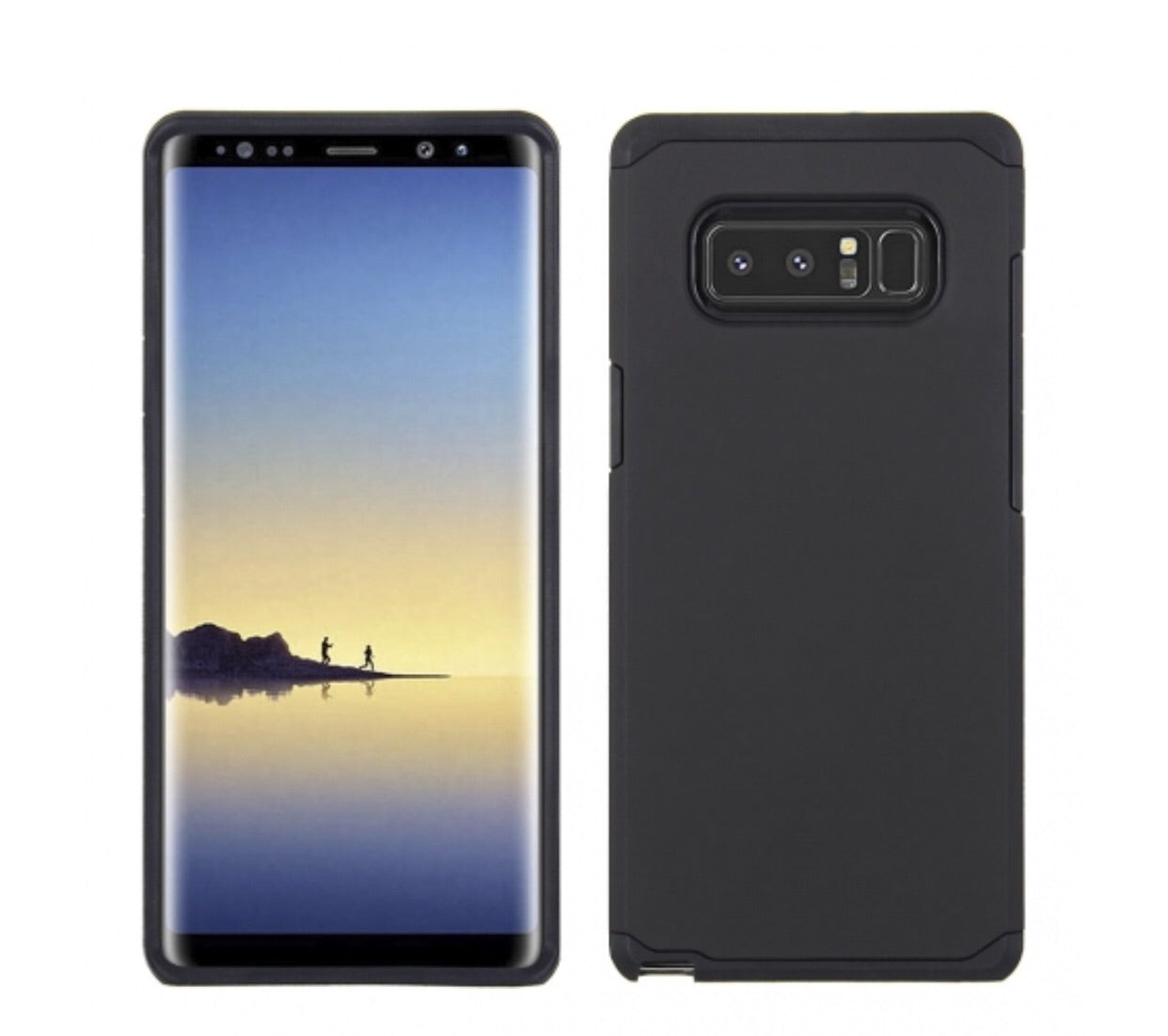 SAMSUNG GALAXY NOTE 8 - SOLID BLACK HONEY LEATHER BACK COVER ON BLACK TPU SKIN