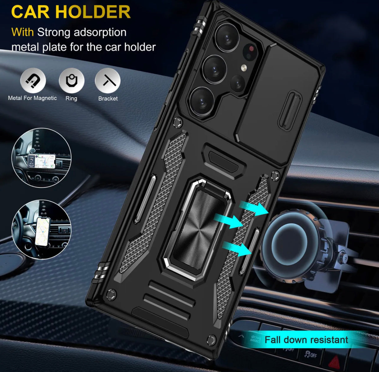 Samsung S23 Plus Ultra 5G Magnetic Ring Stand Camera Slide Case Cover