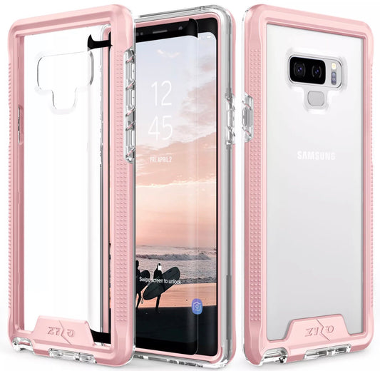 Samsung Galaxy Note 9 Zizo ION Triple Layered Hybrid Case w/ Tempered Glass Screen Protector - Rose Gold / Silver