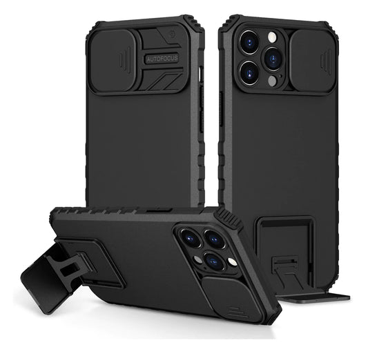 iPhone 14 6.1" Easy Viewing Kickstand Camera Protection Hybrid Case Cover - Black