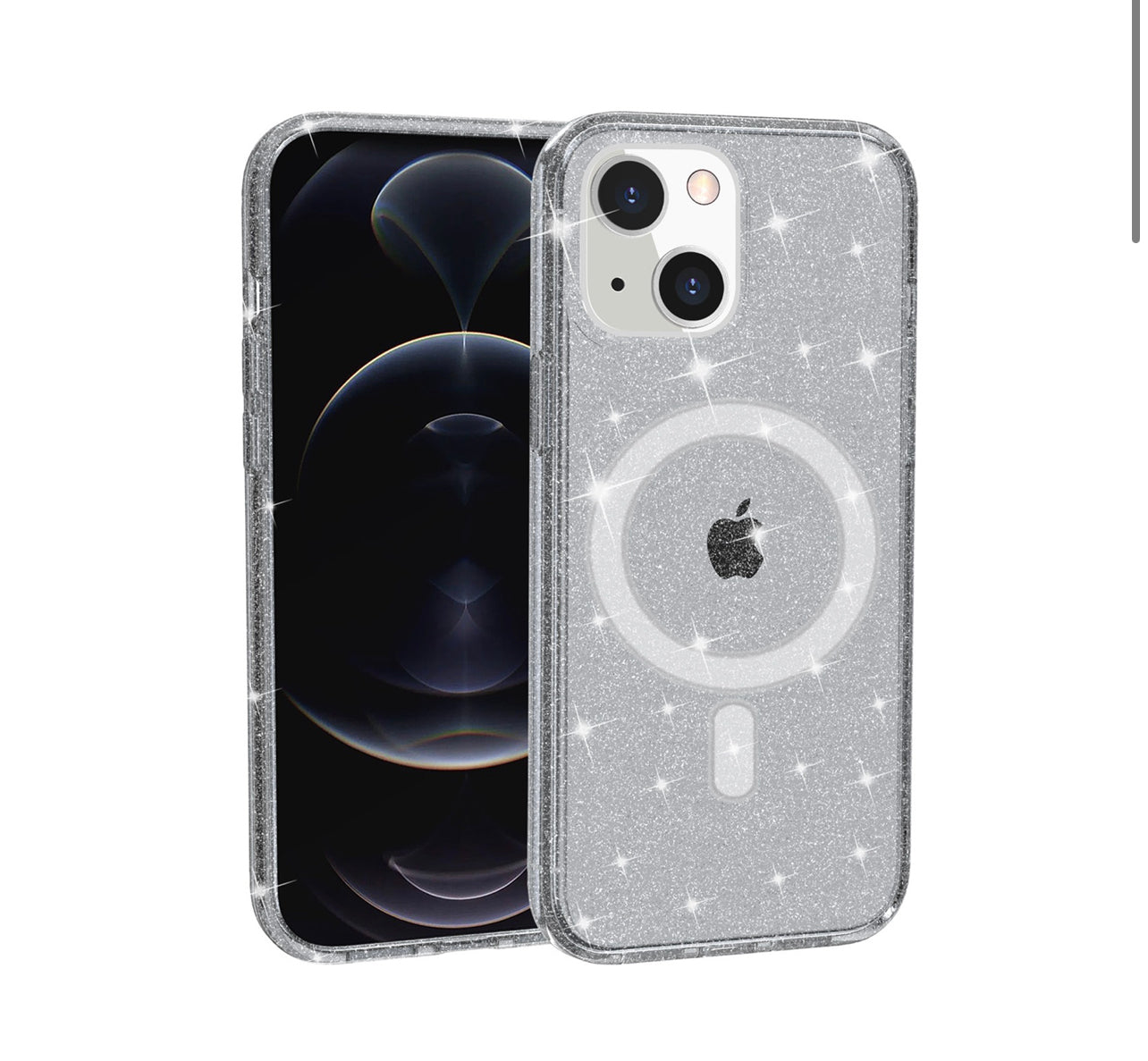 iPhone 13 6.1 MegSafe Compatible Glitter Ultra Thick 3mm Transparent Hybrid Case Cover - Smoke