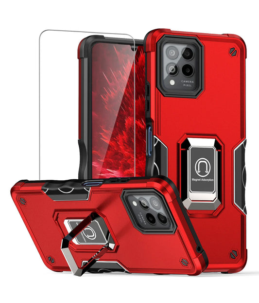 Revvl 6 Pro 5G Ring Case Defender Magnetic Stand+Tempered Glass