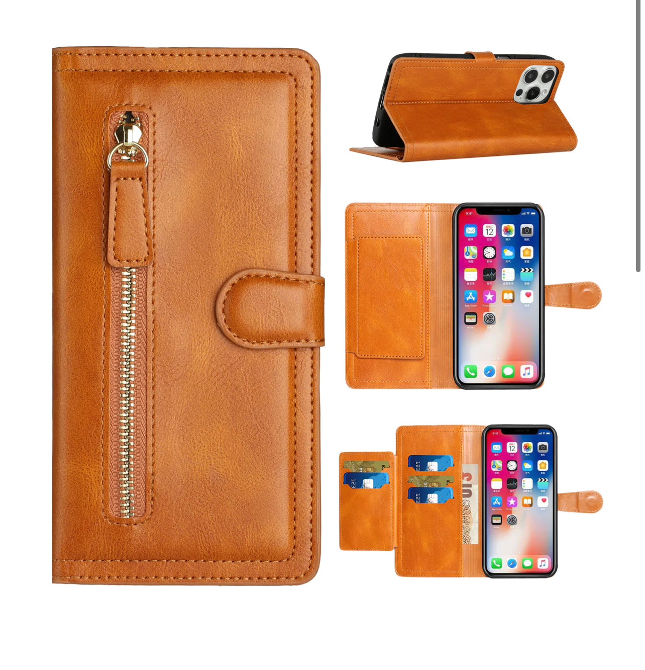 iPhone 13 Pro Max Premium Wallet MultiCard Holder Money Zipper With Magnetic Flap