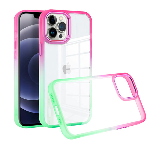 iPhone 14 PRO 6.1" Radiant Two Tone Transparent Thick Hybrid Case Cover - Hot Pink/Teal