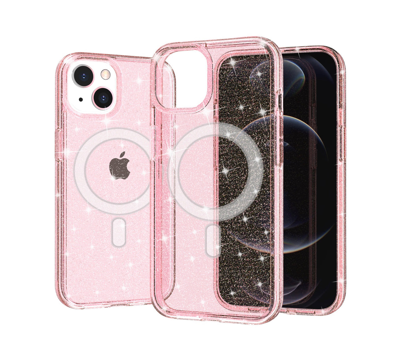 iPhone 13 6.1 MegSafe Compatible Glitter Ultra Thick 3mm Transparent Hybrid Case Cover - Pink